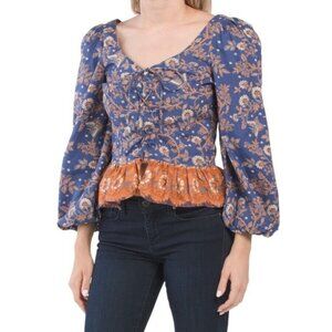 House of Harlow 1960 Lace Up Wide LS Blouse Top Size Medium Nastassia Bl…